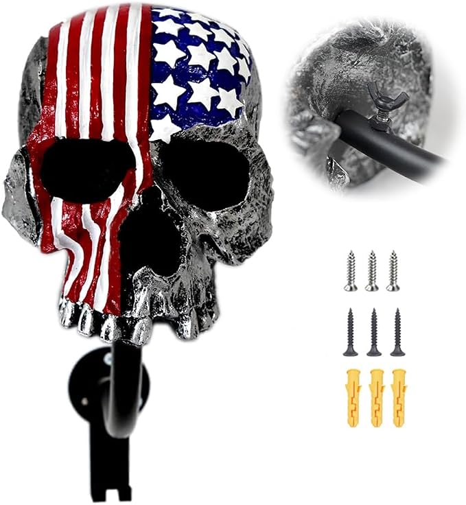 Motorcycle Accessories Helmet Holder Wall Mount, Colour Skull Motorcycle Helmet by Tooyuart