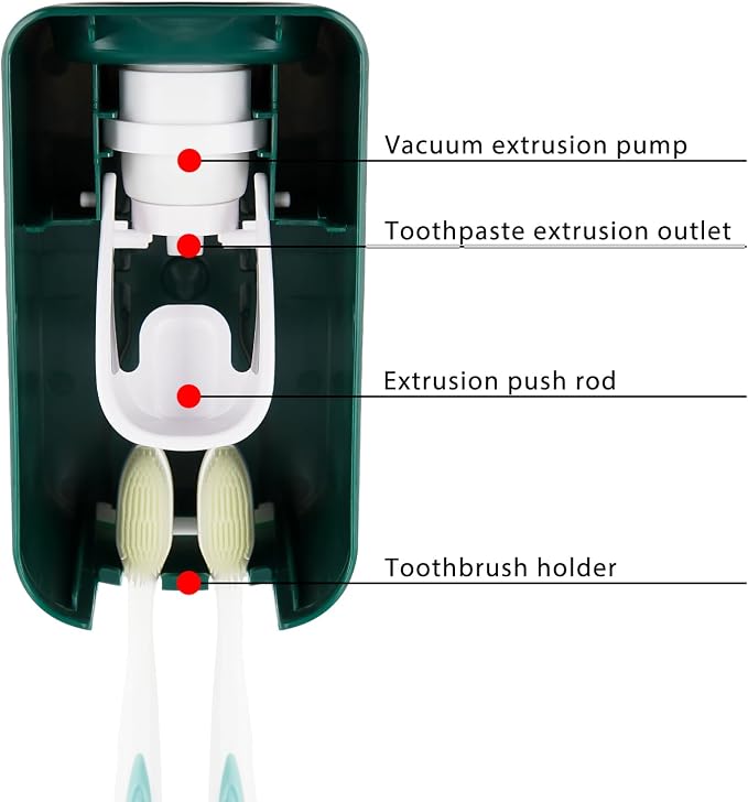 2 Slot Toothbrush Holder and Toothpaste Dispenser Wall Mounted, Automatic - Image 4