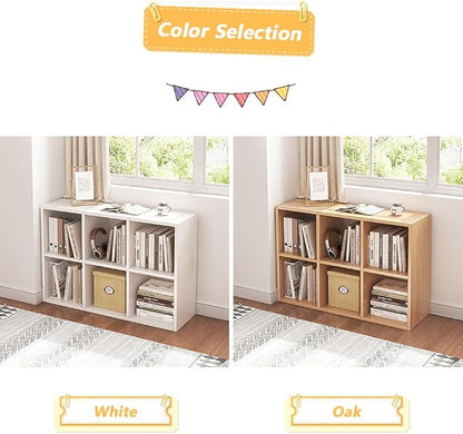 NELYE 6 Cube Organizer Bookcase Oak Open Shelf | Suitable - Image 5