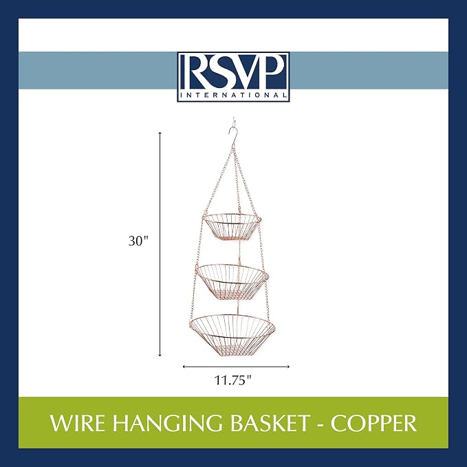RSVP International Hanging Storage Collection 3-Tier Baskets, Copper Wire - Image 3