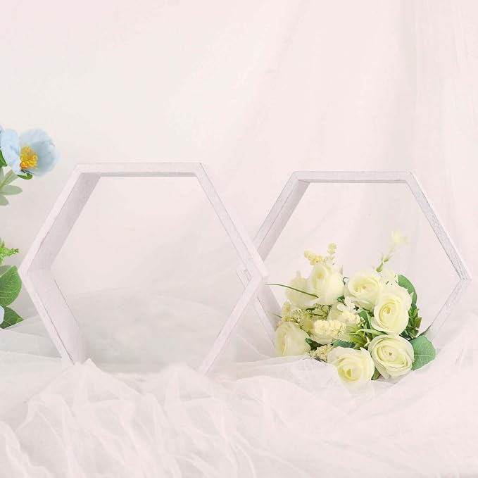 Efavormart 2 Pack | 9" Hexagon Whitewashed Wood Centerpiece, Geometric Terrarium - Image 9