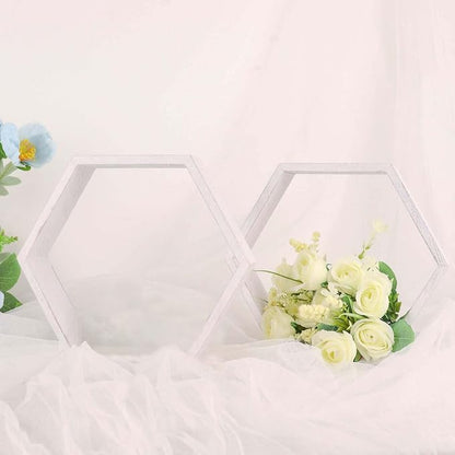 Efavormart 2 Pack | 9" Hexagon Whitewashed Wood Centerpiece, Geometric Terrarium - Image 9
