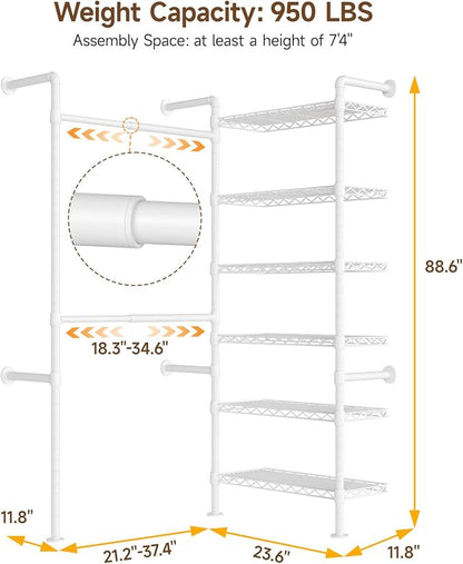 L2 Wall Mounted Closet System, Industrial Pipe Clothing Rack Clothes Racks - Image 2