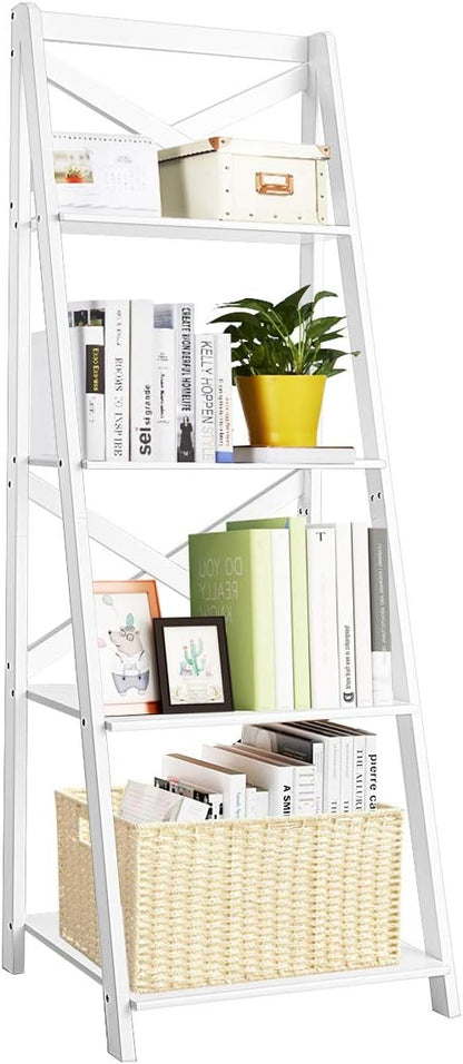Tangkula 4-Tier Ladder Shelf Bookcase Leaning Free Standing Wooden Frame Decor by TANGKULA