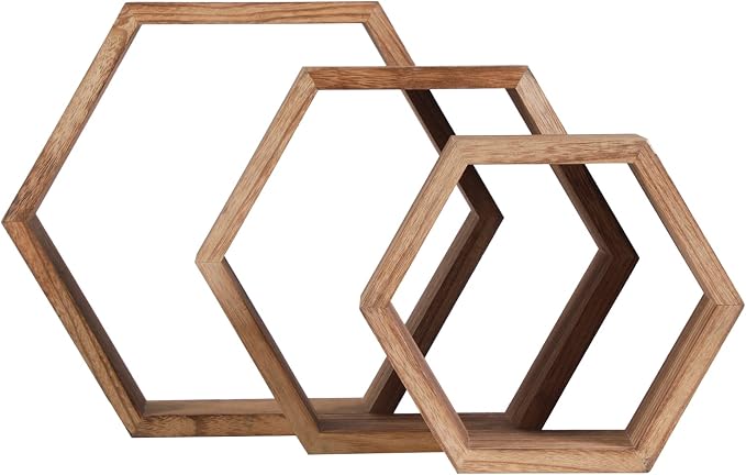 Hexagon Shelves, Floating Wall Shelf, Honeycomb Octagon Cube Shelves Wood | - Image 8