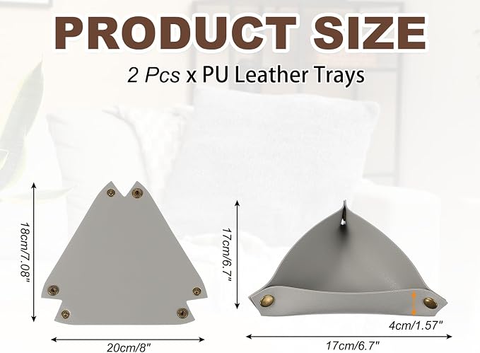 uxcell 2 Pcs Valet Tray for Women and Men, PU Leather Jewelry Tray Entryway - Image 2
