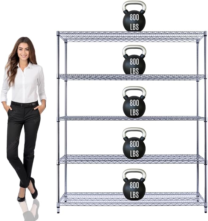 60"x18"x72" PRIME HEAVY DUTY Chrome 5-Tier Wire Shelving 4000 LBS MAX Capacity by StimulateLiving