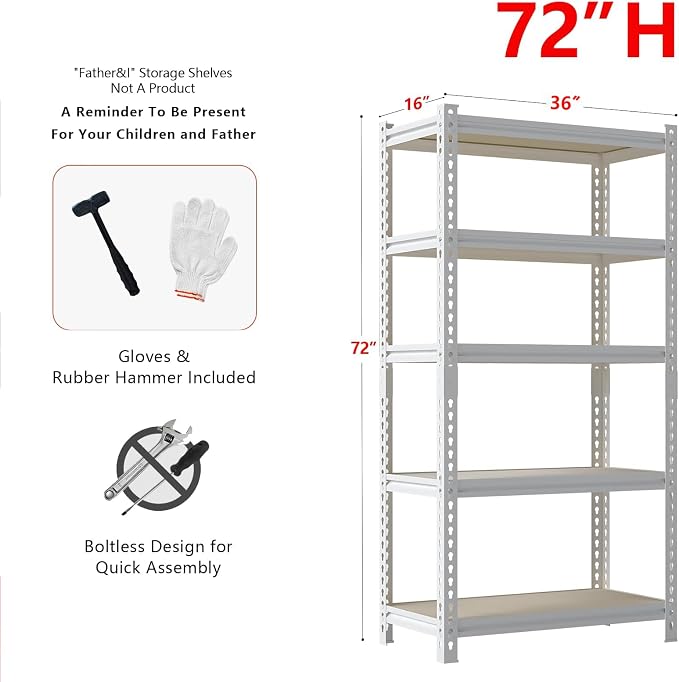 36"W "Father&I" 5-Shelf Industrial Metal Steel Garage/Tote Storage Shelves - Image 3