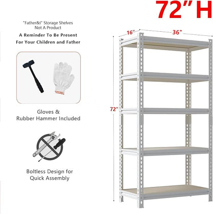 36"W "Father&I" 5-Shelf Industrial Metal Steel Garage/Tote Storage Shelves - Image 3