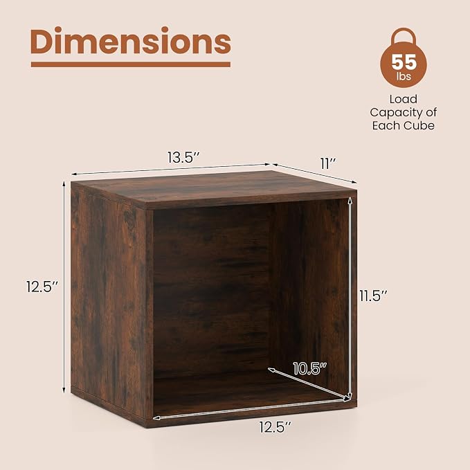 Giantex 4-Cube Bookcase, Stackable Cube Storage Organizer w/Open Bookshelf - Image 3