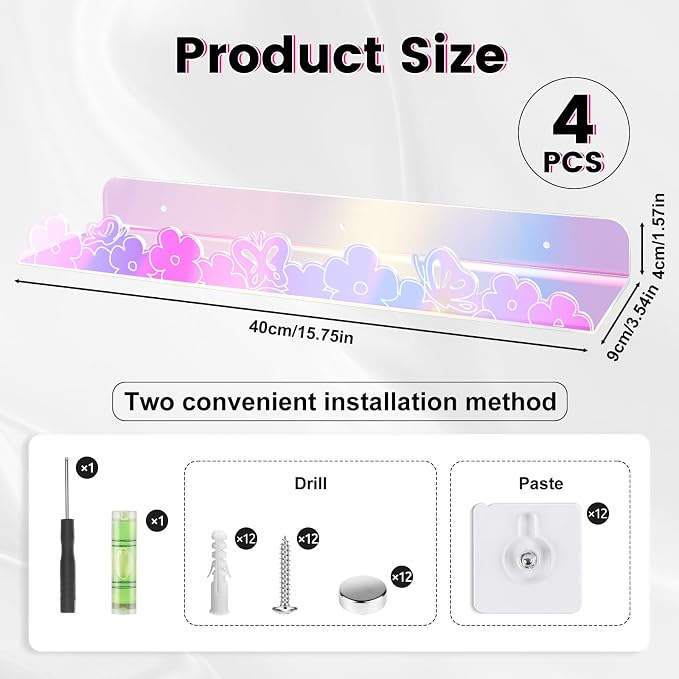 Floating Shelves for Wall, 4 Pack 15.7’’x 3.5’’Adhesive Acrylic Shelves - Image 3