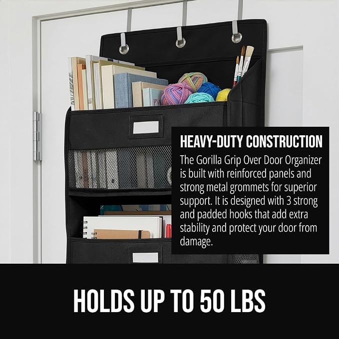 GORILLA GRIP Over The Door Organizer Storage, 5 Deep Hanging Shelves, Holds - Image 3