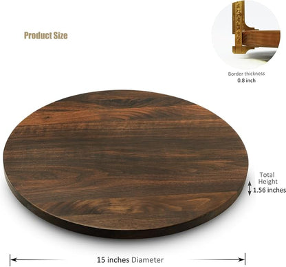 15 Inches Black Walnut Wood Lazy Susan, Solid Wooden Round Kitchen Turntable - Image 5
