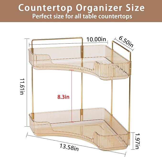 2-Tier Corner Bathroom Counter Organizer – Classic Storage Shelf - Image 2