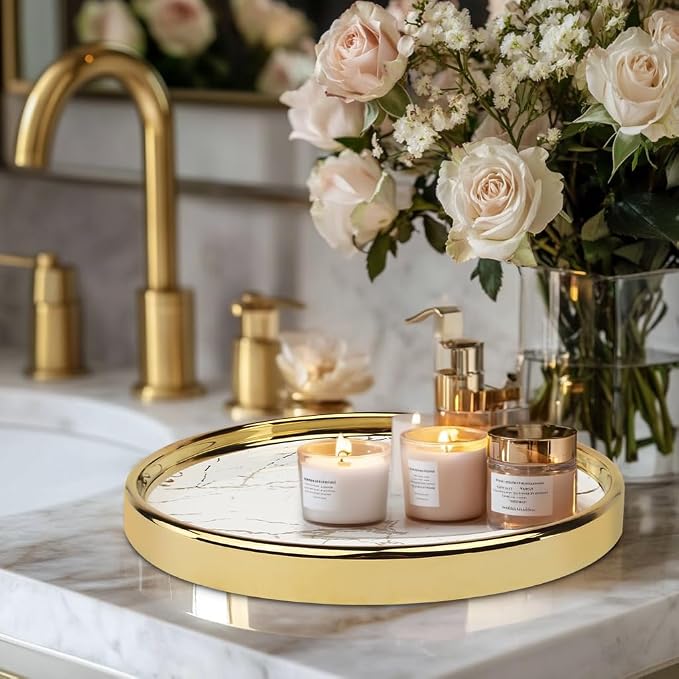 Round Marble Decorative Tray, Coffee Table, Perfumes and Home Decor, Luxury - Image 3
