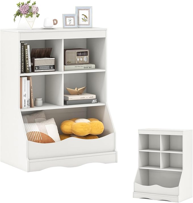 Storage Organizer, Small Bookcase w/ 4 Open Cubes & 1 Bottom Compartment by DREAMADE