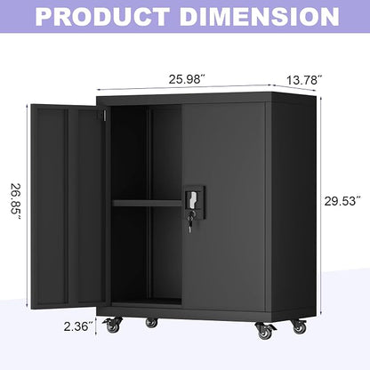 Metal Cabinet with Wheels, Steel Cabine with Locking Doors, Small Cabinet with - Image 3