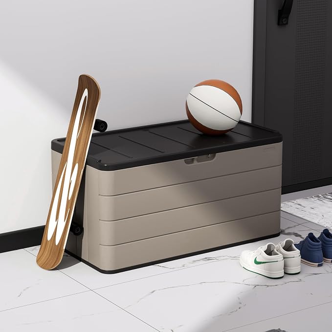 ZZM 110 Gallon Lockable Resin Deck Box, Waterproof Outdoor Storage Box - Image 3