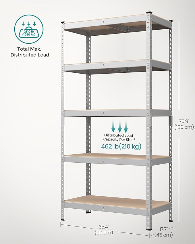 SONGMICS 5-Tier Storage Shelves, Load 2310 lb, Garage Storage, Boltless Assembly - Image 3