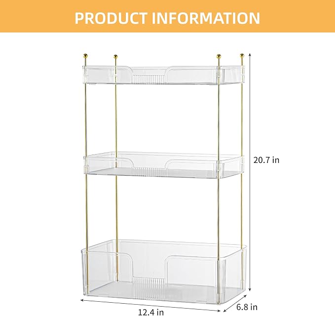 Akinbas 3 Tier Bathroom Organizer Countertop Makeup Perfume Tray Skincare - Image 3