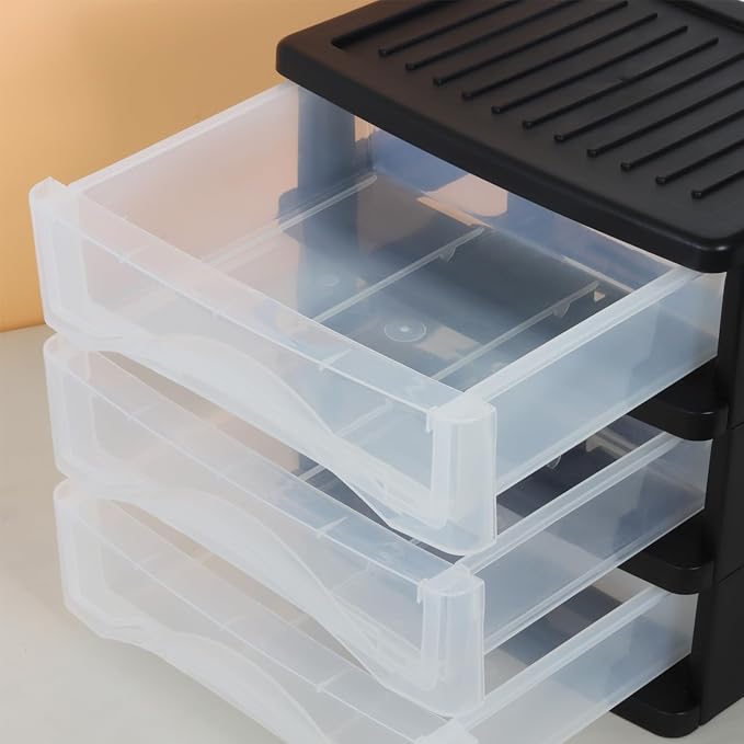 BYCY 3 Drawer Clear Stacking Desktop Organizer, Plastic Drawer Storage Container - Image 4
