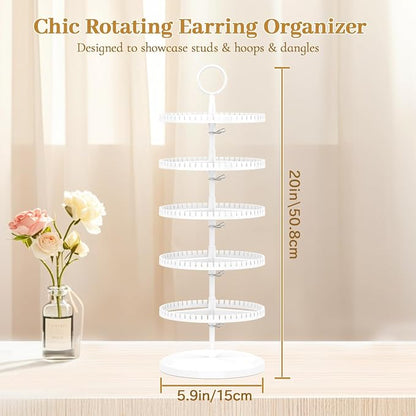 MODOWEY Rotating Earring Holder Organizer Adjustable Display, 5 Tiers White | - Image 3