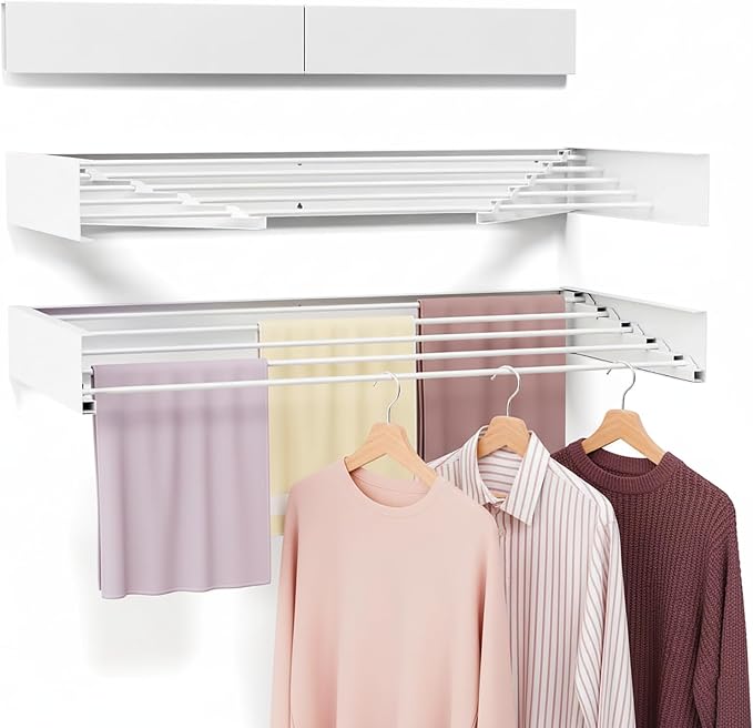 Wall Mounted Drying Rack for Laundry 31.5'', Folding Drying Rack Clothing Wall by BAKON