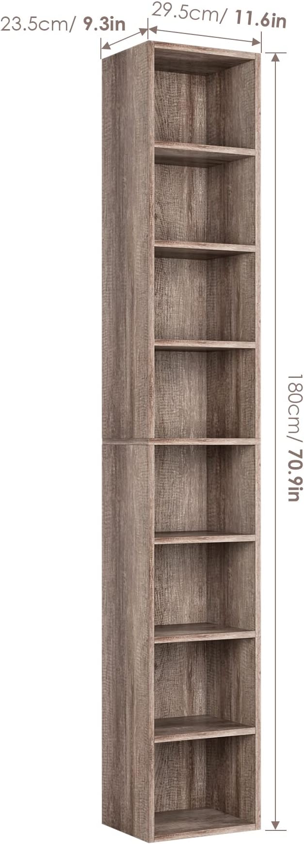 FOTOSOK Bookshelf Bookcase 8-Tier Narrow Bookshelf Tall CD Media Tower Rack | - Image 3