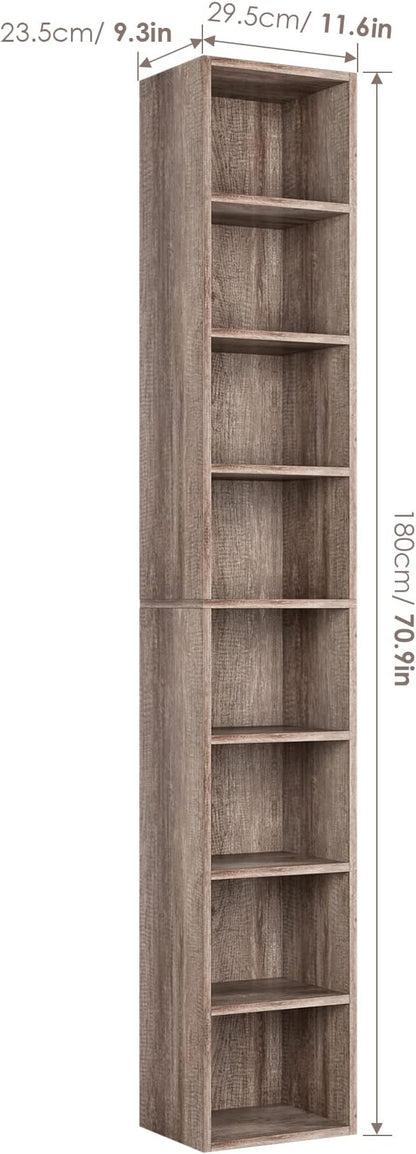 FOTOSOK Bookshelf Bookcase 8-Tier Narrow Bookshelf Tall CD Media Tower Rack | - Image 3