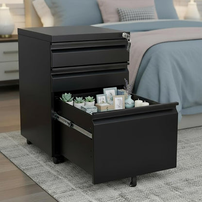 Black Metal 3-Drawer Mobile File Cabinet by FEBORY