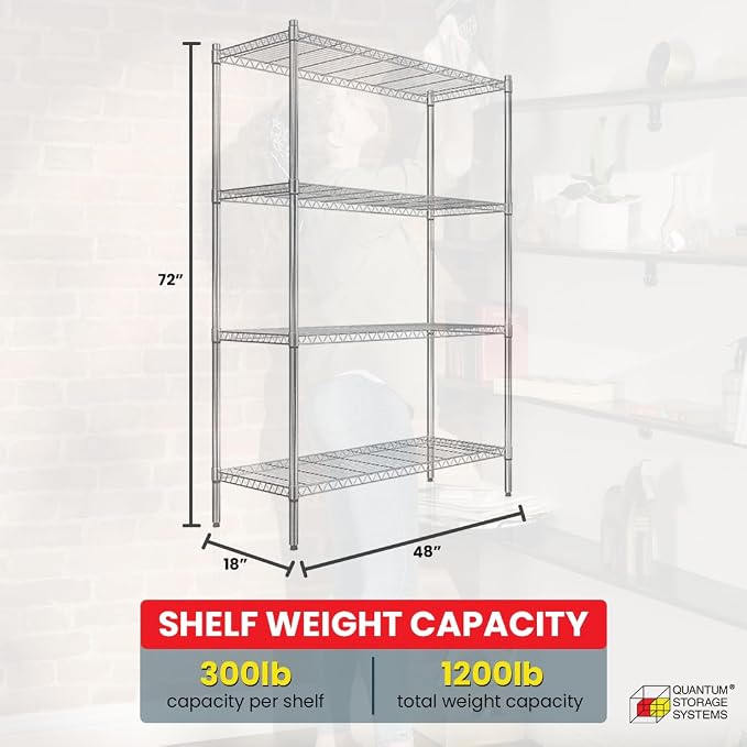 Quantum Storage Systems RWR72-1848LD Adjustable Wire Chrome 4 Shelves 72" H x - Image 3