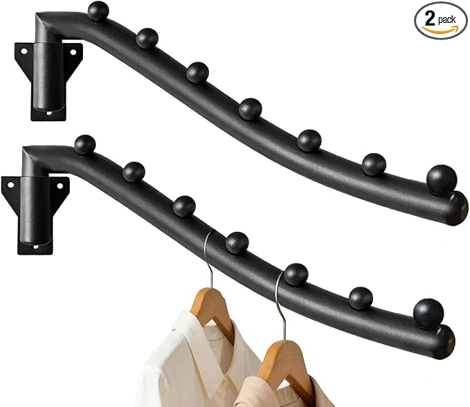 2pcs Swing Clothes Hanger Rack, Wall Mounted Clothes Rack | 10lb Max, Powder by Unknown