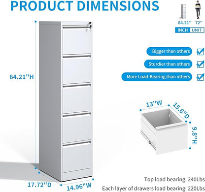 Metal File Cabinet 5 Drawers, Vertical Filing Cabinet - Image 3
