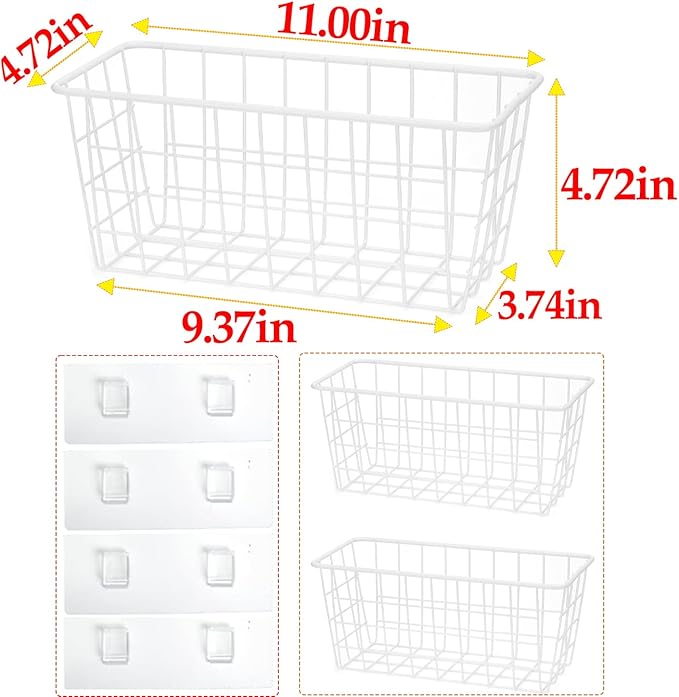 2 Set LeleCAT Hanging Wall Basket Organizer Over the Cabinet Door Adhesive Wire - Image 2