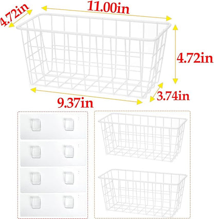 2 Set LeleCAT Hanging Wall Basket Organizer Over the Cabinet Door Adhesive Wire - Image 2