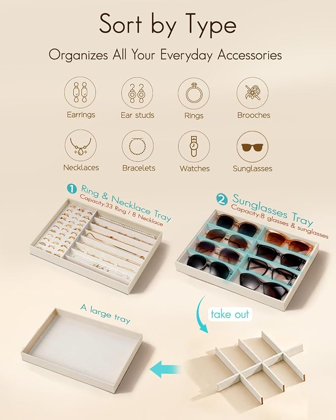 VLANDO Stackable Jewelry Tray, Drawer Organizer - Image 8