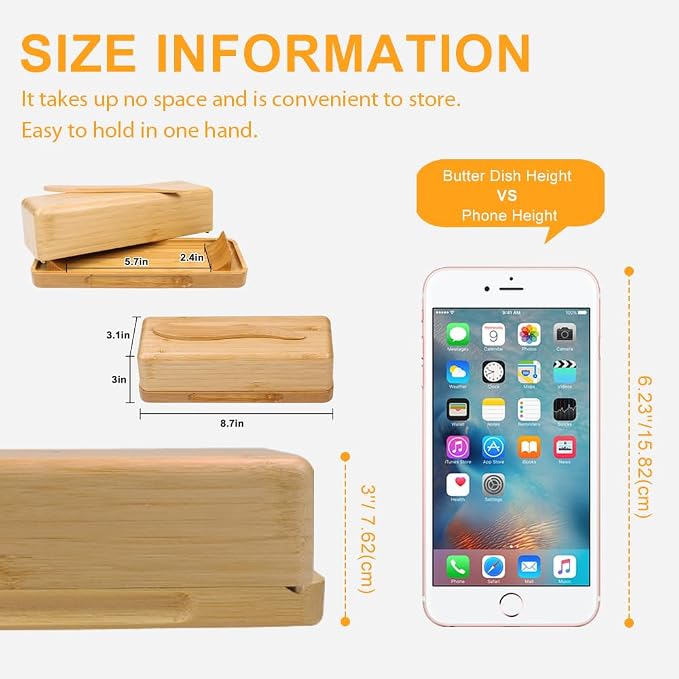 Bamboo Butter Dish with Lid for Countertop Butter Container for Fridge Magnetic - Image 2