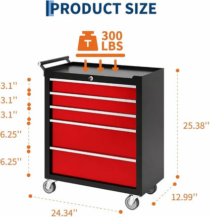 Garvee Rolling Tool Chest, 5 Drawers Tool Storage Cabinet, Toolbox - Image 3