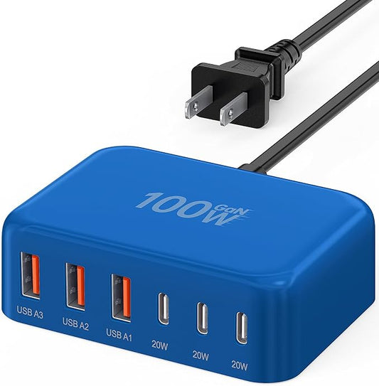 USB C Fast Charger, 100W GaN 6 Port Type C Charging Station Hub Block Cube by BREEKET