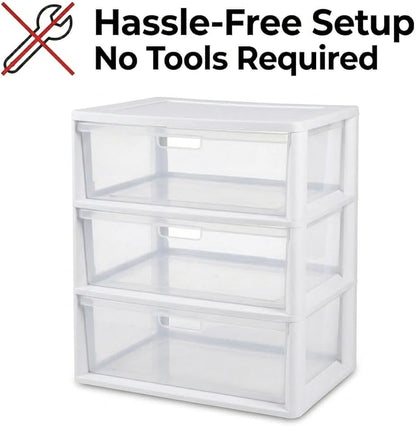 Wide 3-Drawer Plastic Storage Tower Organizer, 25.25" High, Drawer Stops & - Image 8