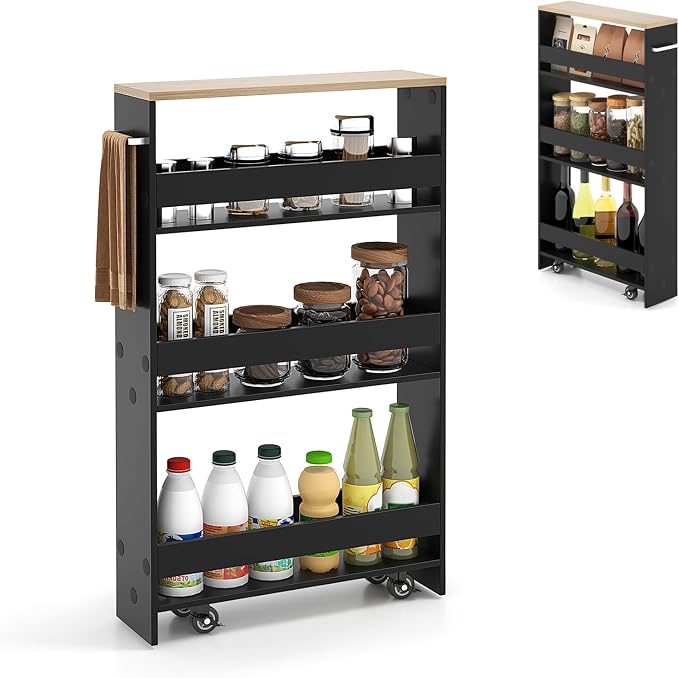 Slim Storage Cart, 4 Tier Rolling Storage Cabinet by DREAMADE