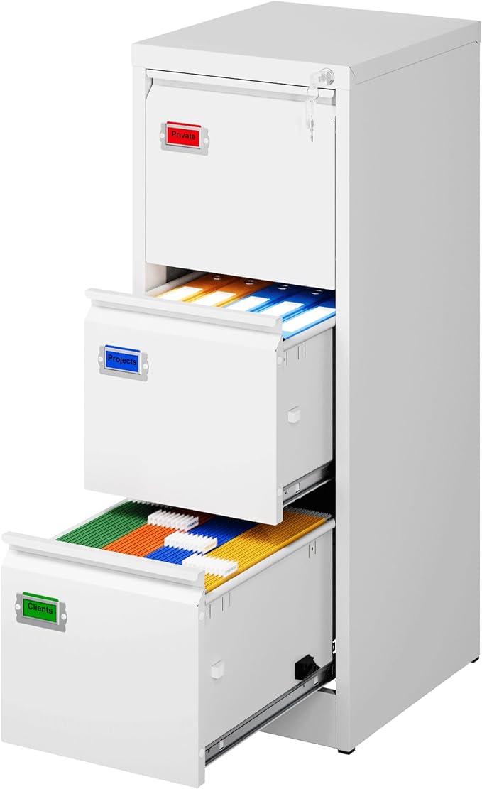 3-Drawer File Cabinet with Lock, 16.3" Deep Vertical Filing Cabinets, Metal by PEUKC