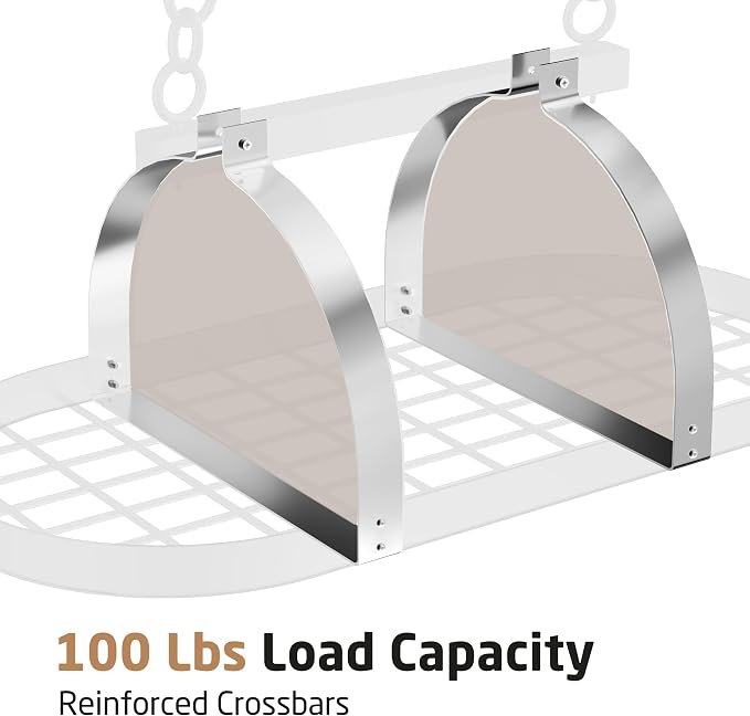 KES 34 Inch Heavy Duty Chrome Hanging Pot Rack Ceiling Mount, Oval Pot and Pan - Image 6