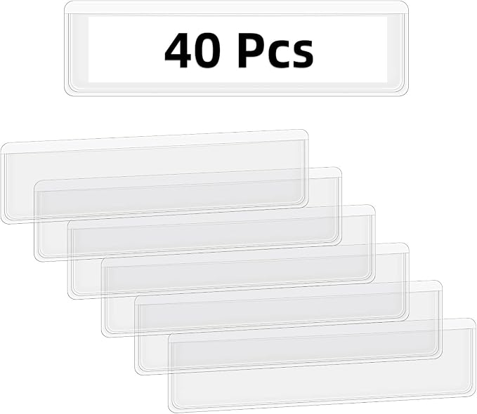 40 Pack Self Adhesive Label Holders Adhesive Clear Shelf Tag Plastic Index Card by Unknown