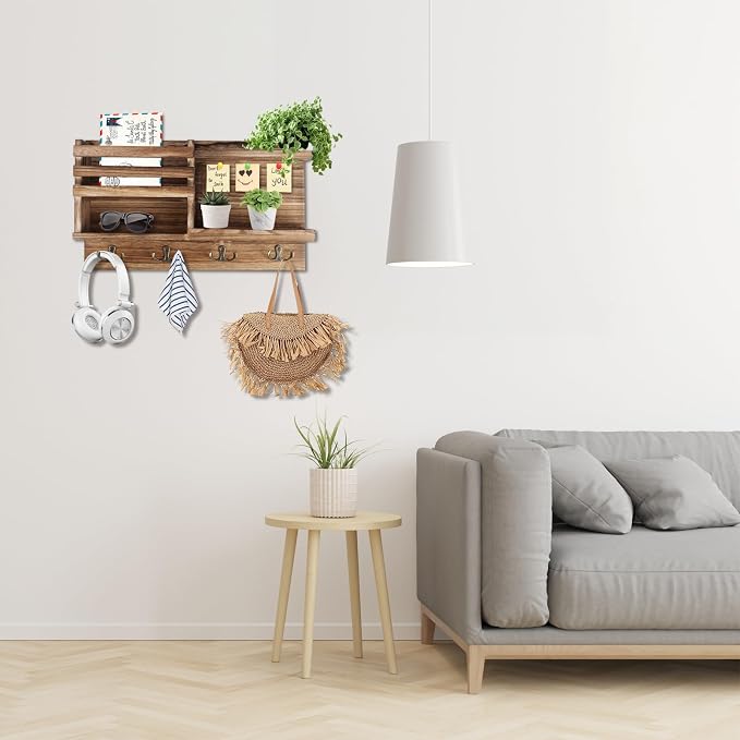 Key Holder Wall Mount, Solid Wood Key and Mail Organizer - Image 5