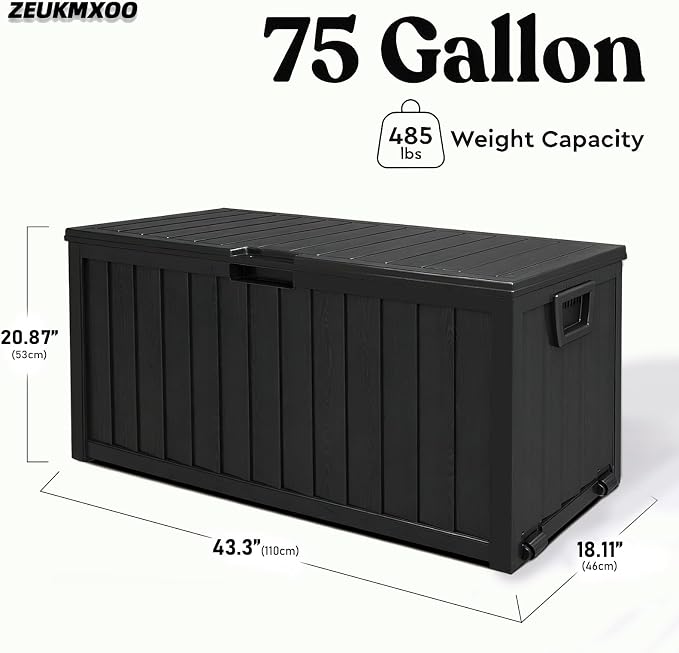 75 Gallon Outdoor Storage Box Waterproof, 350LBS Lockable Patio Storage Box - Image 2