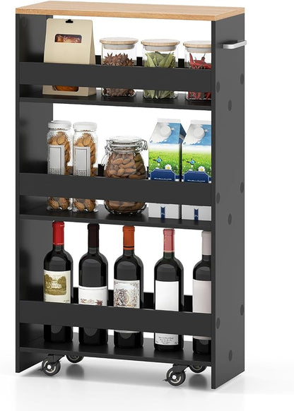 Small Kitchen Cart, 4-Tier Slim Rolling Island w/Handle, Laundry Room Storage by IFANNY