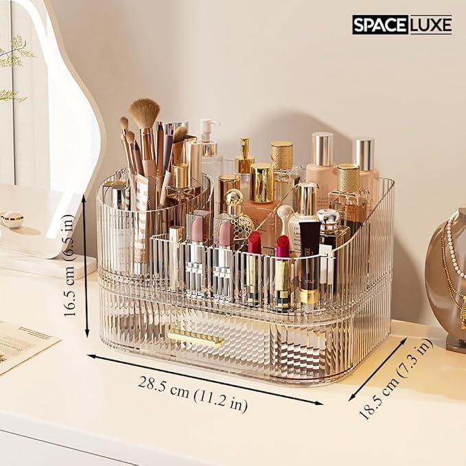 Makeup Organizer with Drawers and 360° Rotating Brush Holder, Large Capacity - Image 5