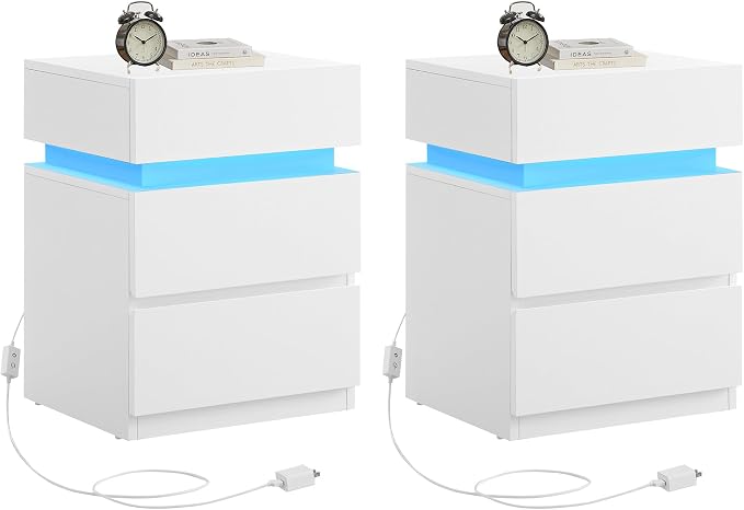 VASAGLE Nightstands with LED Lights, Adjustable Light Colors, Bedside Tables by Unknown