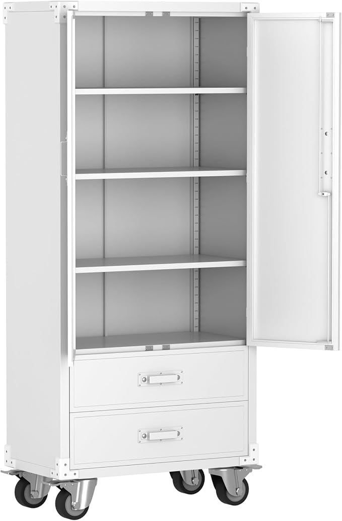 Metal Storage Cabinet with 2 Drawers, Garage Tool Cabinet on Wheels - Image 8